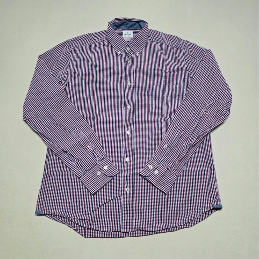 Hartford Mens Gingham Cotton Button Down Shirt Red Navy Blue Size Medium